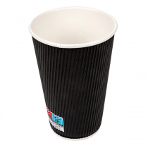 GOBELETS BOISSONS CHAUDES DOUBLE PAROI ONDULÉ 480 ML 300 + 250 + 18 PE G/M2 Ø9/6x13,4 CM NOIR CARTON (500 UNITÉ) - Garcia de Pou