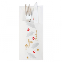 SACHET POUR COUVERTS + SERV.BLANCHE "NOËL" 90 G/M2 33 x 40 CM BLANC CELLULOSE (250 UNITÉ) - Garcia de Pou