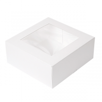 BOÎTES PATISSERIES AVEC FENÊTRE "THEPACK" 250 G/M2 + OPP 18x18x7,5 CM BLANC CARTON ONDULÉ NANO-MICRO (200 UNITÉ)