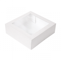 BOÎTES PÂTISSERIES AVEC FENÊTRE "THEPACK" 250 G/M2 + OPP 23x23x7,5 CM BLANC CARTON ONDULÉ NANO-MICRO (200 UNITÉ)