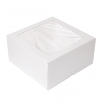 BOÎTES PÂTISSERIES AVEC FENÊTRE "THEPACK" 250 G/M2 + OPP 24x24x12 CM BLANC CARTON ONDULÉ NANO-MICRO (100 UNITÉ)