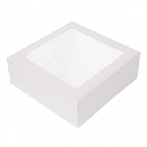 BOÎTES PATISSERIES AVEC FENÊTRE "THEPACK" 250 G/M2 + OPP 30x30x8 CM BLANC CARTON ONDULÉ NANO-MICRO (100 UNITÉ)