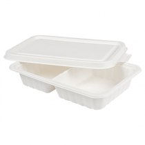 PLATEAUX 2 COMPART + COUVERCLE "BIONIC" 800 ML 23,3x14,6x6 CM BLANC BAGASSE (400 UNITÉ) - Garcia de Pou