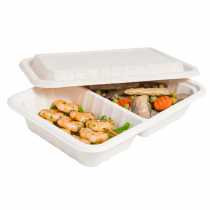 PLATEAUX 2 COMPART + COUVERCLE "BIONIC" 800 ML 23,3x14,6x6 CM NATUREL BAGASSE (400 UNITÉ) - Garcia de Pou