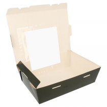 BOÎTES AMÉRICAINES AVEC FÊNETRE 1350 ML 300 G/M2 15,3x12,1x6,4 CM NOIR CARTON (300 UNITÉ) - Garcia de Pou