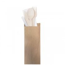 SET COUVERTS, SERVIETTE, CURE-DENTS SOUS SACHETS KRAFT "MAKAN"  16 CM NATUREL BOIS (200 UNITÉ) - Garcia de Pou