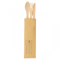 SET FOURCHETTE, COUTEAU, CUILLÈRE "CURVE"  18,5 CM NATUREL BOIS (200 UNITÉ) - Garcia de Pou