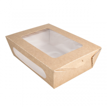 BOÎTES AVEC FENÊTRE POUR SALADE 1200 ML 391 G/M2 + PE 20,4x14,2x6 CM MARRON CARTON (200 UNITÉ) - Garcia de Pou