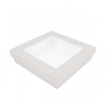 PETITES BOÎTES+COUVERCLES AVEC FÊNETRE 1000 ML 290 + 18 PE G/M2 18,5x18,5x4 CM BLANC CARTON (200 UNITÉ) - Garcia de Pou