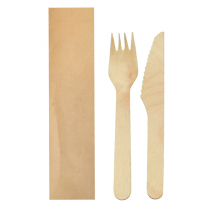 SET FOURCHETTE, COUTEAU SOUS SACHETS KRAFT "MAKAN"  16 CM NATUREL BOIS (100 UNITÉ) - Garcia de Pou