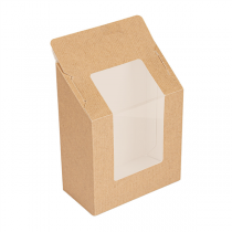 BOÎTES AVEC FENÊTRE "TORTILLA" - FERMETURE AUTO-ADHÉSIVE "THEPACK" 220 G/M2 + OPP 9,2x5,1x9,2/12,5 CM NATUREL CARTON ONDULÉ NANO-MICRO (600 UNITÉ) - Garcia de Pou