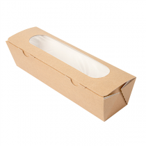 BOÎTES SANDWICH AVEC FENÊTRE - BAGUETTE "THEPACK" 220 G/M2 + OPP 27,5x8x6,2 CM NATUREL CARTON ONDULÉ NANO-MICRO (200 UNITÉ) - Garcia de Pou