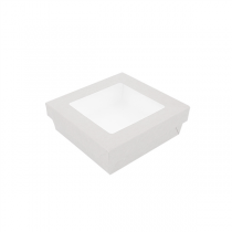 PETITES BOÎTES+COUVERCLES AVEC FÊNETRE "THEPACK" 750 ML 230 G/M2 + 12PP + OPP 14x14x5 CM BLANC CARTON ONDULÉ NANO-MICRO (250 UNITÉ) - Garcia de Pou