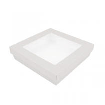 PETITES BOÎTES+COUVERCLES AVEC FÊNETRE "THEPACK" 1000 ML 250 G/M2 + 12PP + OPP 18,5x18,5x4 CM BLANC CARTON ONDULÉ NANO-MICRO (200 UNITÉ) - Garcia de Pou