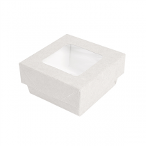 PETITES BOÎTES+COUVERCLES AVEC FÊNETRE 200 ML 300 + 18 PE G/M2 7x7x4 CM BLANC CARTON (250 UNITÉ) - Garcia de Pou