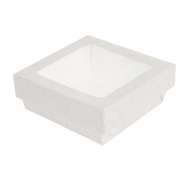 PETITES BOÎTES+COUVERCLES AVEC FÊNETRE 350 ML 300 + 18 PE G/M2 10x10x4 CM BLANC CARTON (250 UNITÉ) - Garcia de Pou