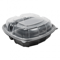 R&Eacute;CIPIENTS AVEC COUVERCLE CHARNI&Egrave;RE 3 COMPARTIMENTS MICRO-ONDABLES 1130 ML 22,9x23,3x8,2 CM NOIR PP (100 UNIT&Eacute;)