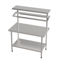 TABLE DE PR&Eacute;PARATION 2 NIVEAUX + 2 &Eacute;TAG&Egrave;RES  120x70x150 CM ARGENTE ACIER (1 UNIT&Eacute;)