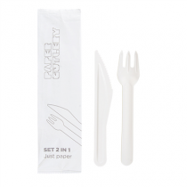 SET 2/1 FOURCHETTE, COUTEAU "PAPER CUTLERY"  15,8 CM BLANC PAPIER (100 UNIT&Eacute;)