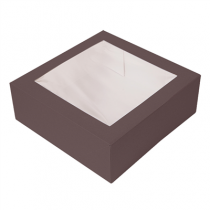 BO&Icirc;TES PATISSERIES AVEC FEN&Ecirc;TRE "THEPACK" 250 G/M2 + OPP 26x26x8 CM CHOCOLAT CARTON ONDUL&Eacute; NANO-MICRO (100 UNIT&Eacute;)