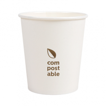 GOBELETS BOISSONS FROIDES ET CHAUDES 1 PAROI "COMPOSTABLE" 180 ML - 6 oz 260 G/M2 &Oslash;7,2/5,3x7,8 CM BLANC CARTON (1000 UNIT&Eacute;)