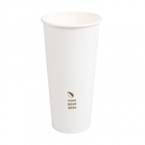GOBELETS BOISSONS FROIDES ET CHAUDES 1 PAROI "COMPOSTABLE" 660 ML - 22 oz 300 G/M2 &Oslash;9/6x17 CM BLANC CARTON (1000 UNIT&Eacute;)