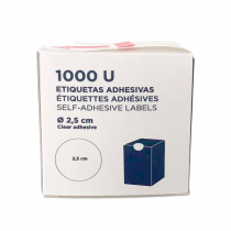 DISTRIBUTEUR 1000 &Eacute;TIQUETTES ADH&Eacute;SIVES   &Oslash; 2,5 CM TRANSPARENT ADHESIF (1 UNIT&Eacute;)