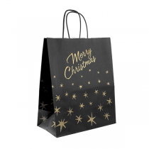 SACS SOS AVEC ANSES "MERRY CHRISTMAS"  80 G/M2 20+10x29 CM NOIR KRAFT (250 UNIT&Eacute;)