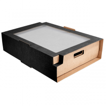 PLATEAUX TRAITEUR + &Eacute;TUI AVEC FEN&Ecirc;TRE THEPACK  400 G/M2 + OPP 34x26,5x11,5 CM NOIR CARTON NANO-MICRO + OPP (25 UNIT&Eacute;)