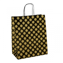 SACS SOS AVEC ANSES "POLKA DOTS" 80 G/M2 20+10x29 CM NOIR/OR KRAFT (250 UNIT&Eacute;)
