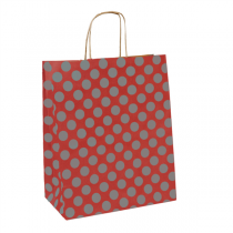 SACS SOS AVEC ANSES "POLKA DOTS" 80 G/M2 20+10x29 CM ROUGE/ARGENT KRAFT (250 UNIT&Eacute;)