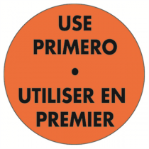 500 U. ÉTIQUETTES ADHÉSIVES "UTILISER EN PREMIER"  Ø 7,5 CM ORANGE ADHESIF (1 UNITÉ) - Garcia de Pou