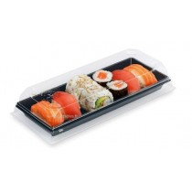 PLATEAU/BARQUETTE SUSHIS NOIRE 190x110 avec couvercle 