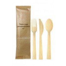 Kit couverts 3/1 en fibre de bambou naturel Eco "personnalis&eacute;" (minimum 5184u) 