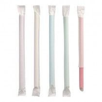 Pailles Bubble Tea en papier Ø12 mm x 20cm - couleurs assorties avec pointe, emballages individuellement