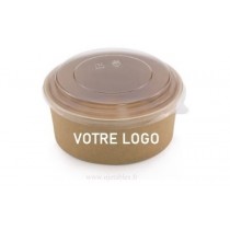 BOL EN CARTON KRAFT 1100ML PERSONNALISE AVEC COUVERCLE