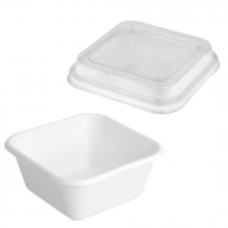 BOL carr&eacute; 'BIONIC' 250 ML 9,5x9,5x4,3 CM BLANC BAGASSE avec son couvercle - destockage