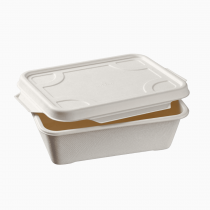 BARQUETTE + couvercle en pulpe de canne LAMINEE 840ml