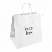 Sac Papier Kraft Blanc Personnalis&eacute; 110g/m&sup2; 27x16x31 - 1 ou 2 couleurs
