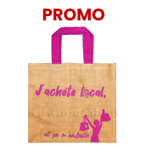 Sac réutilisable 44+20x40cm en toile de jute "j'achete local" personnalisé en 1 couleur