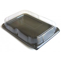 PLATEAU PLASTIQUE  NOIR + COUVERCLE transparent 46x30cm