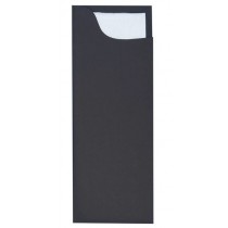 POCHETTE COUVERT NOIR AVEC SERVIETTE OUATE INCLUSE