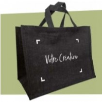 SAC TOILE DE JUTE NOIR 360+200x270mm personnalisé en 1 couleur