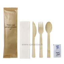 Kit couverts 6/1 Bois Bambou Eco personnalisé (pour minimum 5184u)
