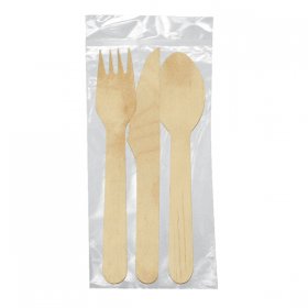 SET FOURCHETTE, COUTEAU, CUILLÈRE "MAKAN"  16 CM NATUREL BOIS (100 UNITÉ) - Garcia de Pou