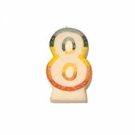 BOUGIES ANNIVERSAIRE N.8 GIVRE  9 CM BLANC CIRE (24 UNITÉ) - Garcia de Pou