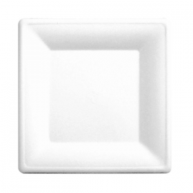 ASSIETTES CARRÉES BIONIC  20x20x1 CM BLANC BAGASSE (200 UNITÉ)