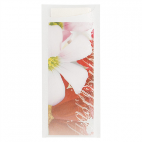 SACS POUR COUVERTS + SERVIETTE "FLEURS" "JUST IN TIME" , 90 + 10PE G/M2 8,5x19,5 CM BLANC AIRLAID (250 UNITÉ) - Garcia de Pou