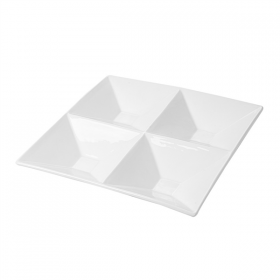 ASSIETTES CARRÉES 4 COMPARTIMENTS  29x29 CM BLANC PORCELAINE (6 UNITÉ) - Garcia de Pou