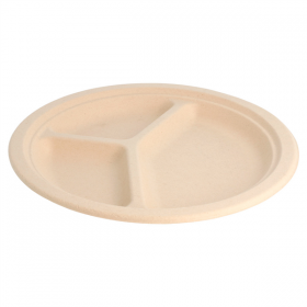 ASSIETTES 3 COMPART. "BIONIC"  Ø 26x2,6 CM NATUREL BAGASSE (800 UNITÉ) - Garcia de Pou